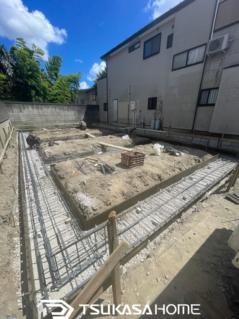 流山市　ガレージ　基礎工事で行う配筋工事の工程写真