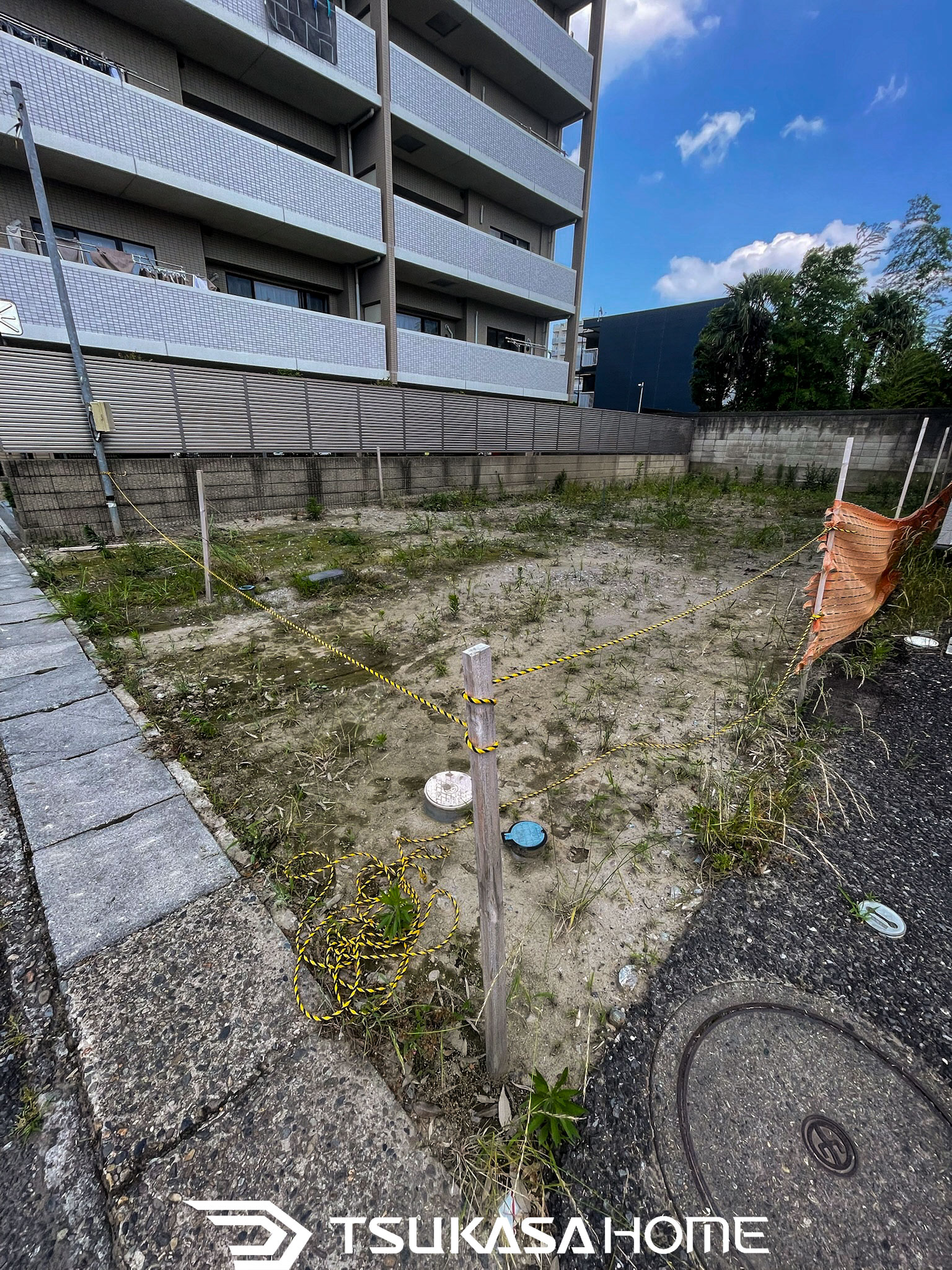 流山市のガレージ計画地｜着工前の状態を前面道路側から撮影