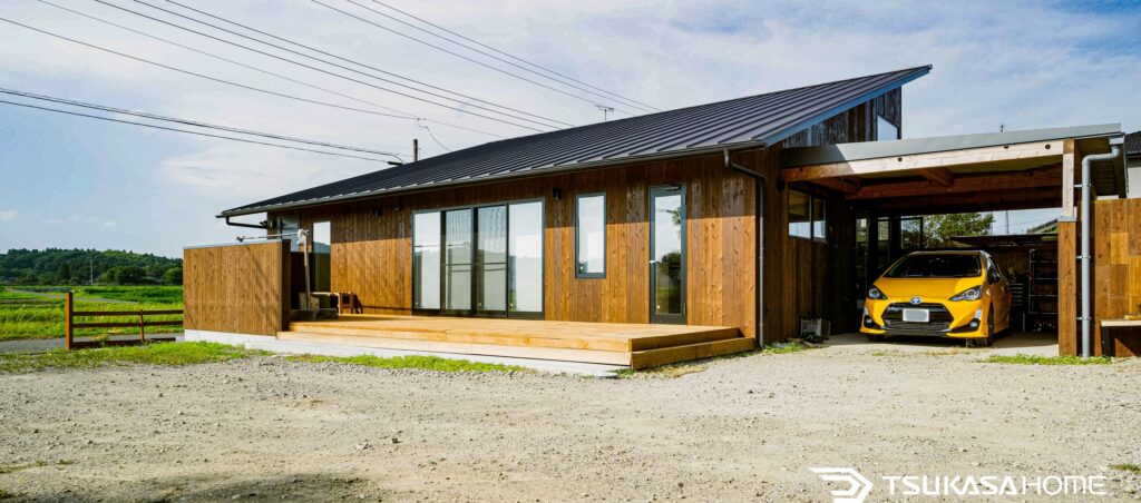 千葉県睦沢町に建築した1台駐車の木造ガレージハウス外観画像