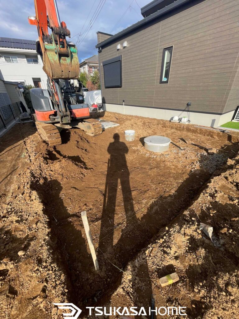 かっこいい木造ガレージの基礎工事｜取手市で行う掘削・根切り作業
