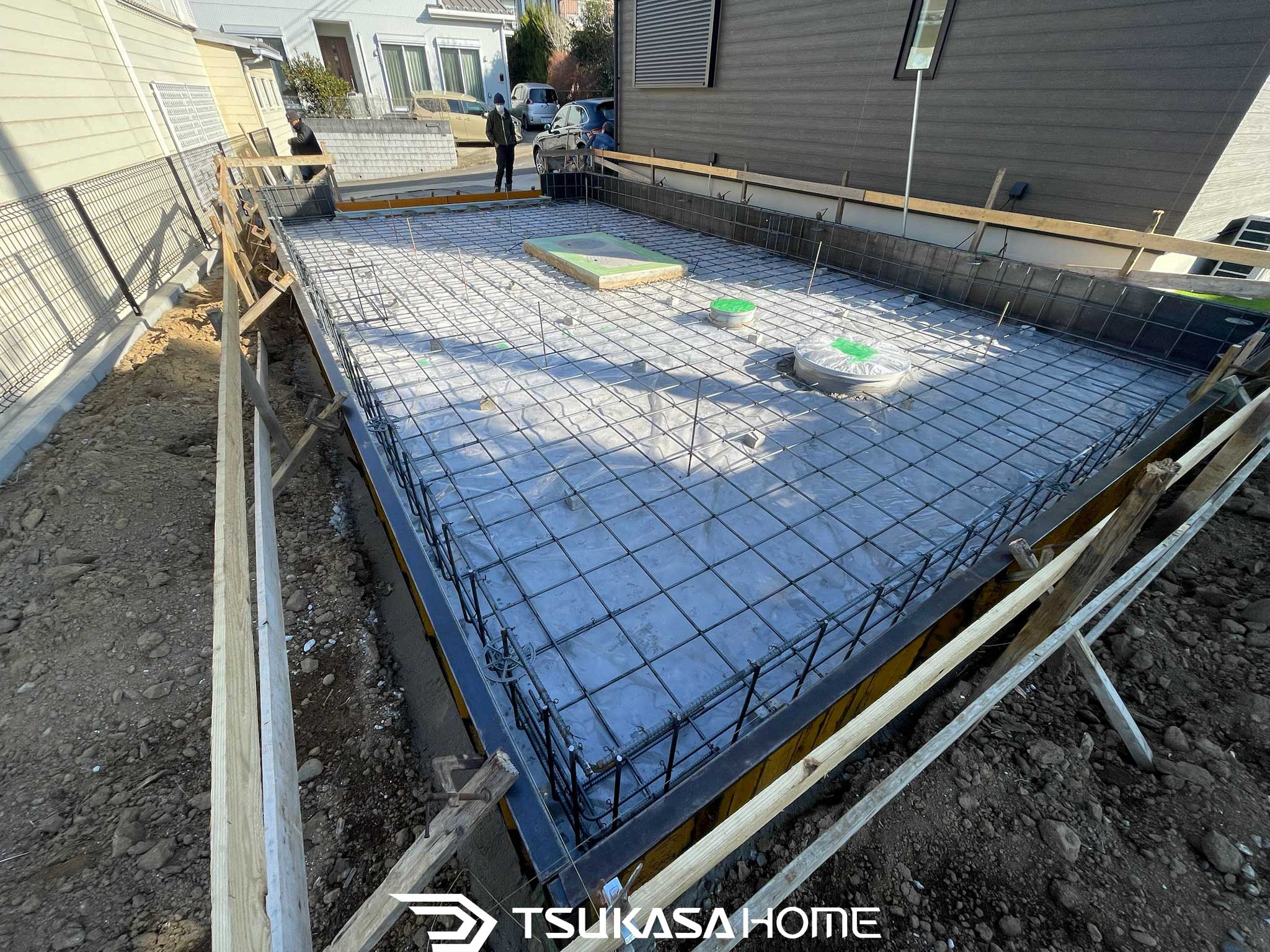 かっこいい木造ガレージの配筋工事｜取手市で施工中のガレージ基礎
