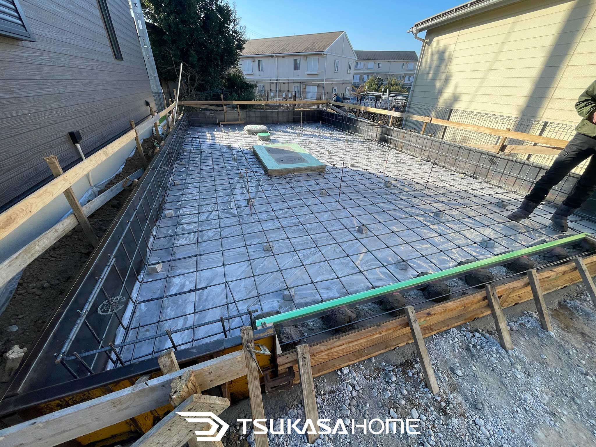 かっこいい木造ガレージの配筋工事｜取手市で施工中のガレージ基礎
