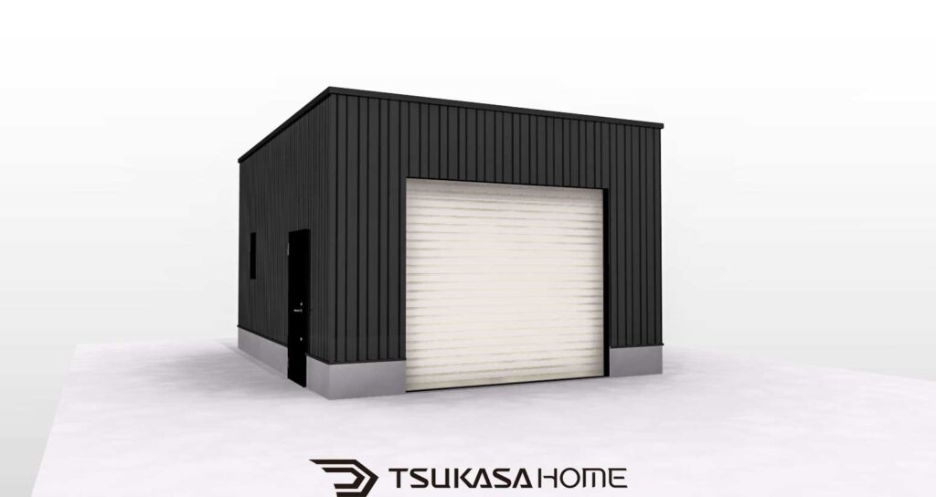 大多喜町　ガレージ建築　1台駐車外観　鉄骨ガレージ施工事例